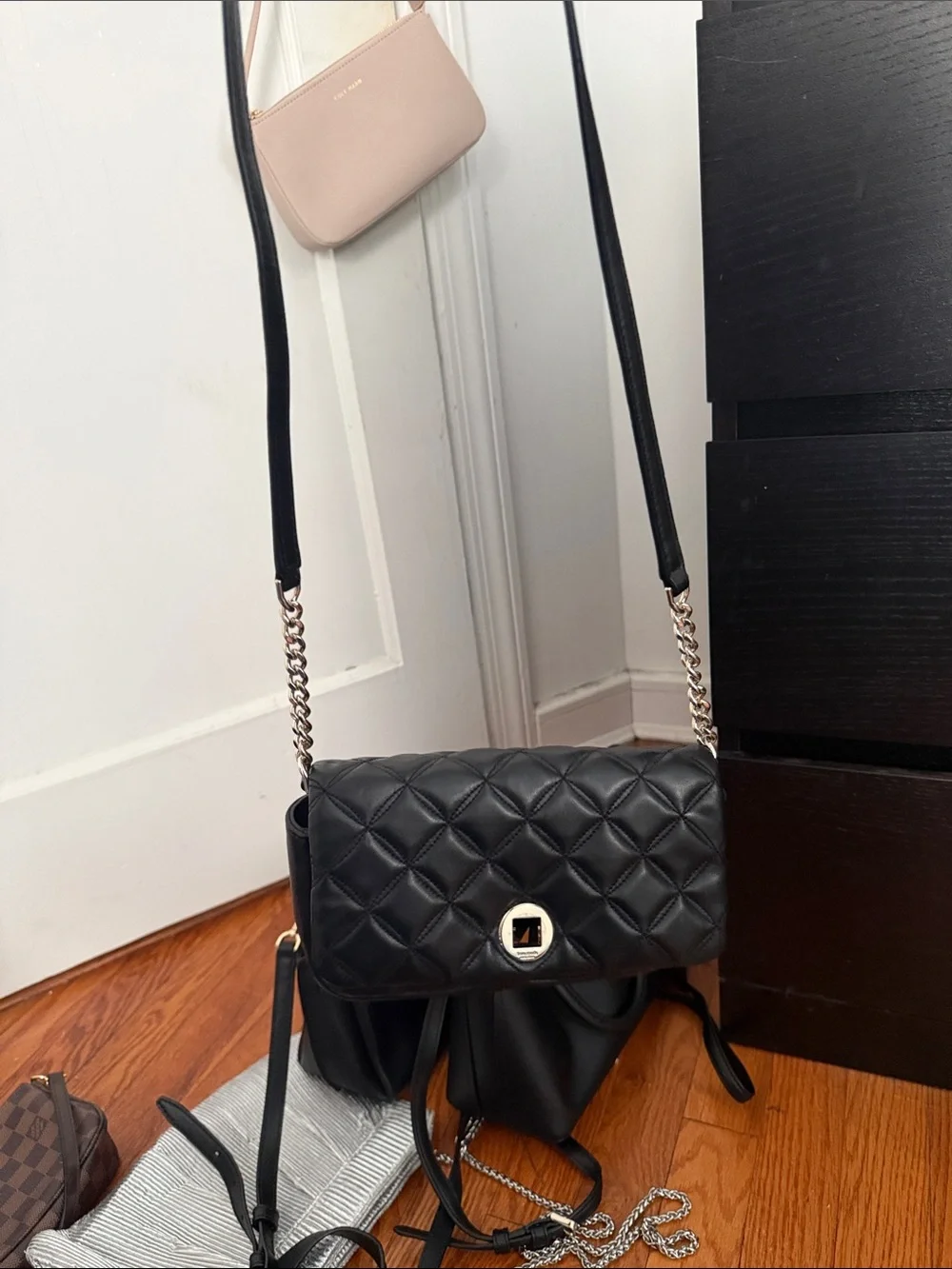 Kate Spade Quilted Black Crossbody Bag with Silver Star Turn-Lock